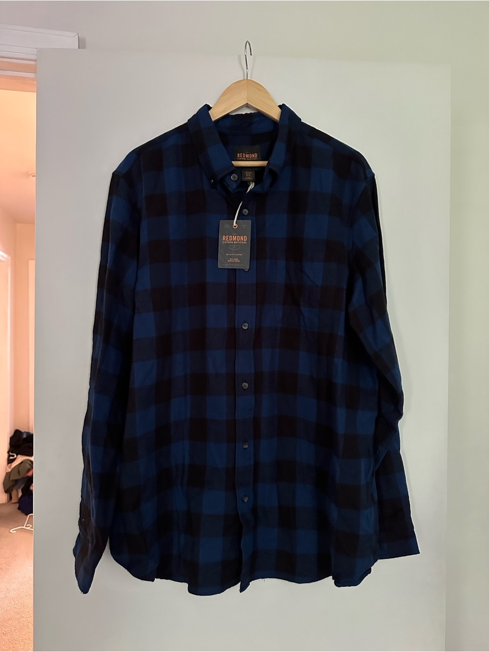 Navy and Black Plaid Button-Down Shirt